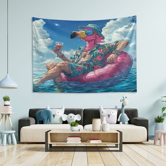 Wobogo Anime Flamingo Tapestry 60×40in Home Living Room Bedroom Wall Hanging Ornaments