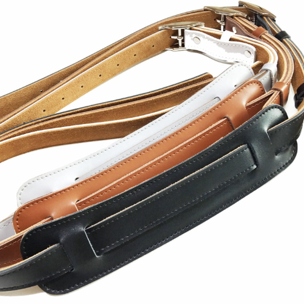 2x Leather and Metal Buckle Electric Guitar Strap Belt Shoulder Pad Adjustable Guitar Straps-White Color & Brown Color