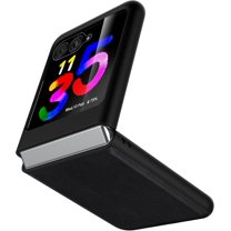 Case for Motorola Razr Plus 2023 (Razr 2023) with Cover Screen Protector, Genuine Leather Phone Case for Moto Razr 2023 - Black