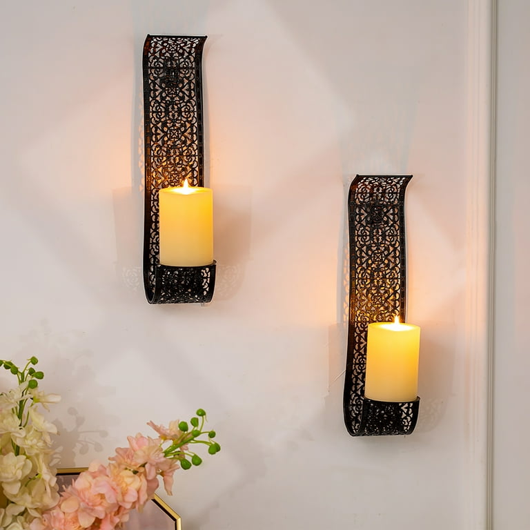  Candle Sconce(Set of 2)-Metal Wall Decorations-Rustic Home  Decor-Wall Candle Sconces-Gold Black Wall Sconces : Home & Kitchen