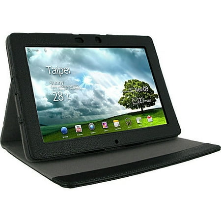 RooCase Multi-Angle Vegan Leather Folio Case - Case for tablet - vegan leather - black - for ASUS Transformer Pad TF700T