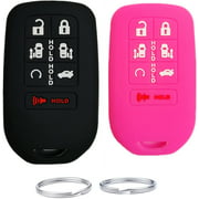UOKEY Silicone Keyless Remote Key Fob Case Cover fit for 2020 2019 2018 Honda Odyssey Elite ex(7buttons) (Black+Rose