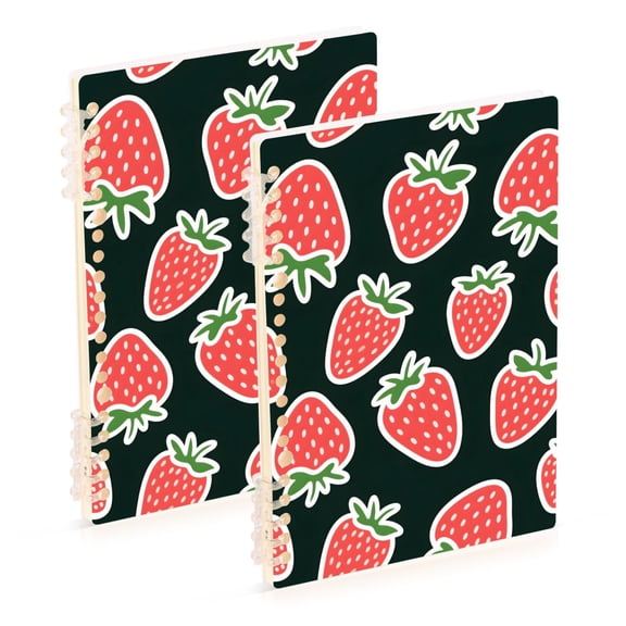 joogoo Spiral Journal Notebook Cute Strawberry Black College Ruled Notebooks 8.3" x 5.7" 2 PCs