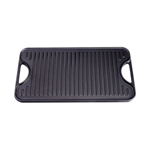 Victoria Rectangular Cast Iron Griddle. Double Burner Griddle, Reversible Griddle Grill, 18.5 x 10 Inch, Seasoned with 100% Kosher Certified Non-GMO Flaxseed Oil