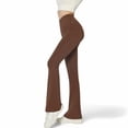 thumbnail image 2 of Women's High-Waist Flared Leggings with Stretch Fabric and Contoured Fit - Large, Brown, 2 of 6