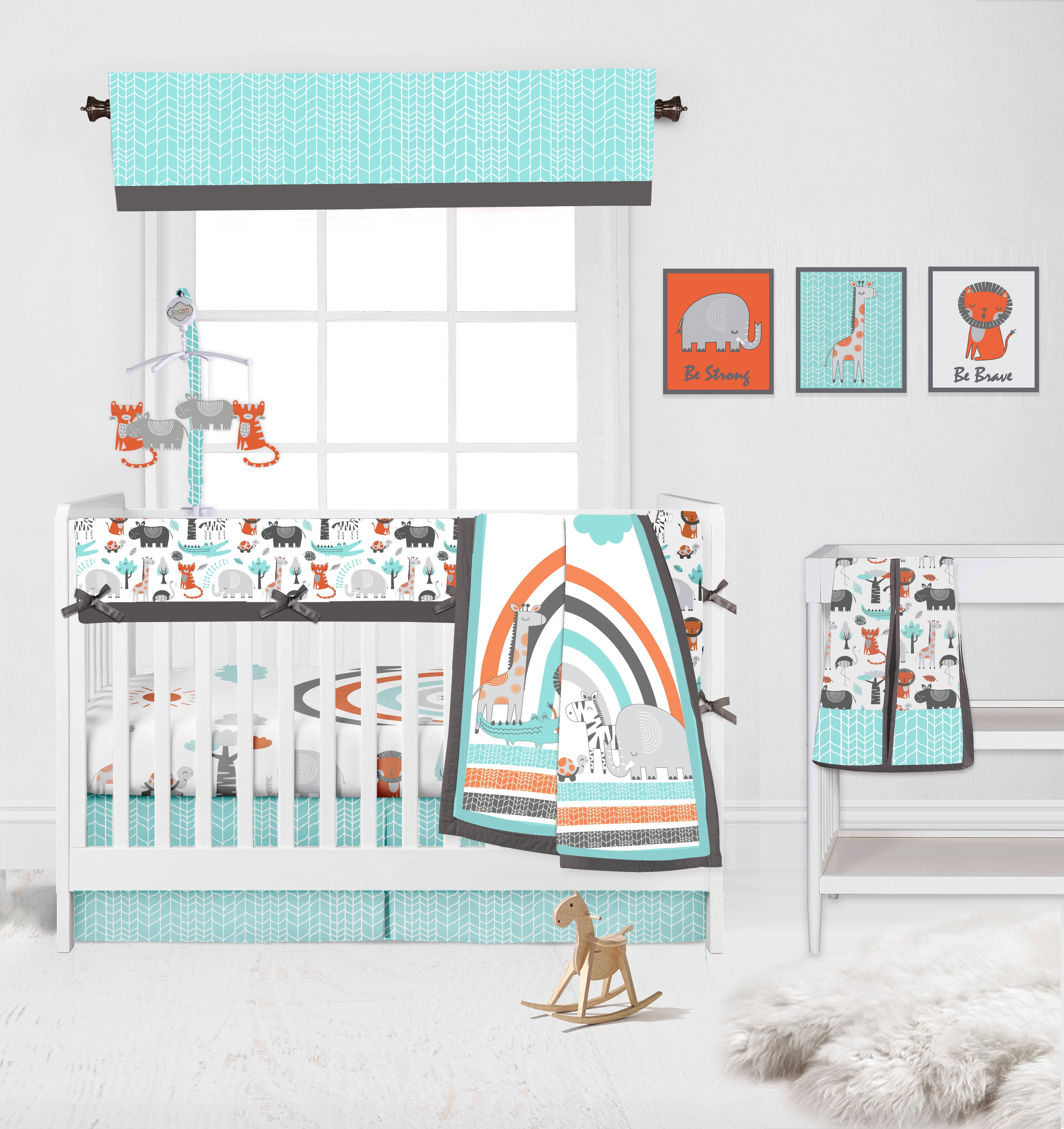 Bacati - Jungle Safari Boys Aqua/Orange/Grey Musical Baby Crib Mobile
