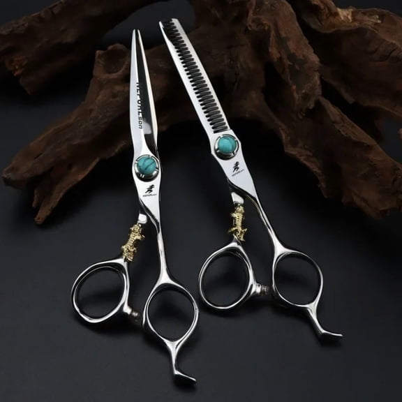 2pcs Professional JP440c steel 6 '' green gem hair scissors cutting barber tools Tiger haircut thinning shears hairdresser scissors