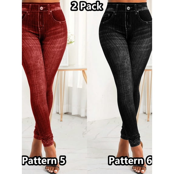 FASHIONWT Women High-Rise Faux Denim Jeans Skinny Stretchy Leggings Jeggings Packs