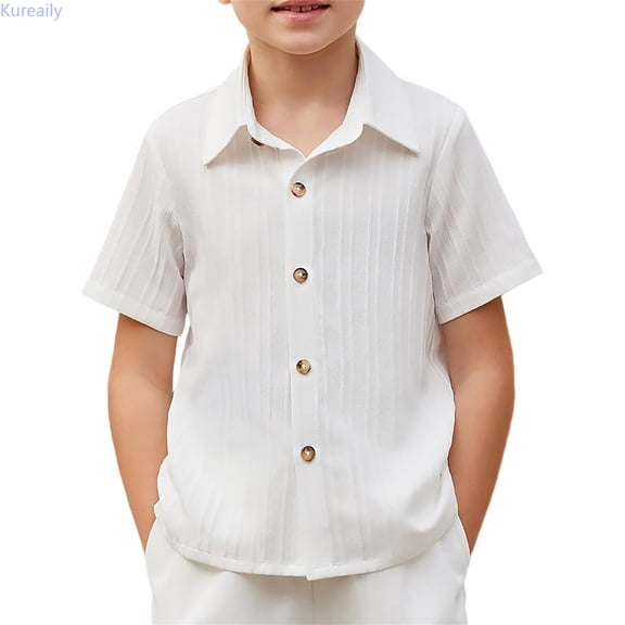Kureaily Boys Casual Short Sleeve Button Down Shirt Fashion Textured Summer Beach Shirt 5 14 Years 5-6 Years