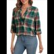 thumbnail image 1 of Camisas A Cuadros con Cuello en V para Mujer, Elegantes, Informales, con Botones, Estilo Bohemio, para el Trabajo, de Larga, para Otoño. Verde Oscuro XL, 1 of 9