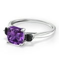 thumbnail image 3 of Gem Stone King 10K White Gold Purple Amethyst and Black Onyx 3 Stone Engagement Ring for Women (1.66 Cttw, Cushion 7MM, Gemstone February Birthstone, Size 8.5), 3 of 5