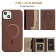 thumbnail image 5 of Allytechgroup Case for Apple iPhone 15, 2-in-1 Detachable Card Holder Magnetic RFID Blocking Wallet Shell [Compatible with MagSafe] Stand PU Leather Cover with Credit Card Slots/Cash Slots, Brown, 5 of 13
