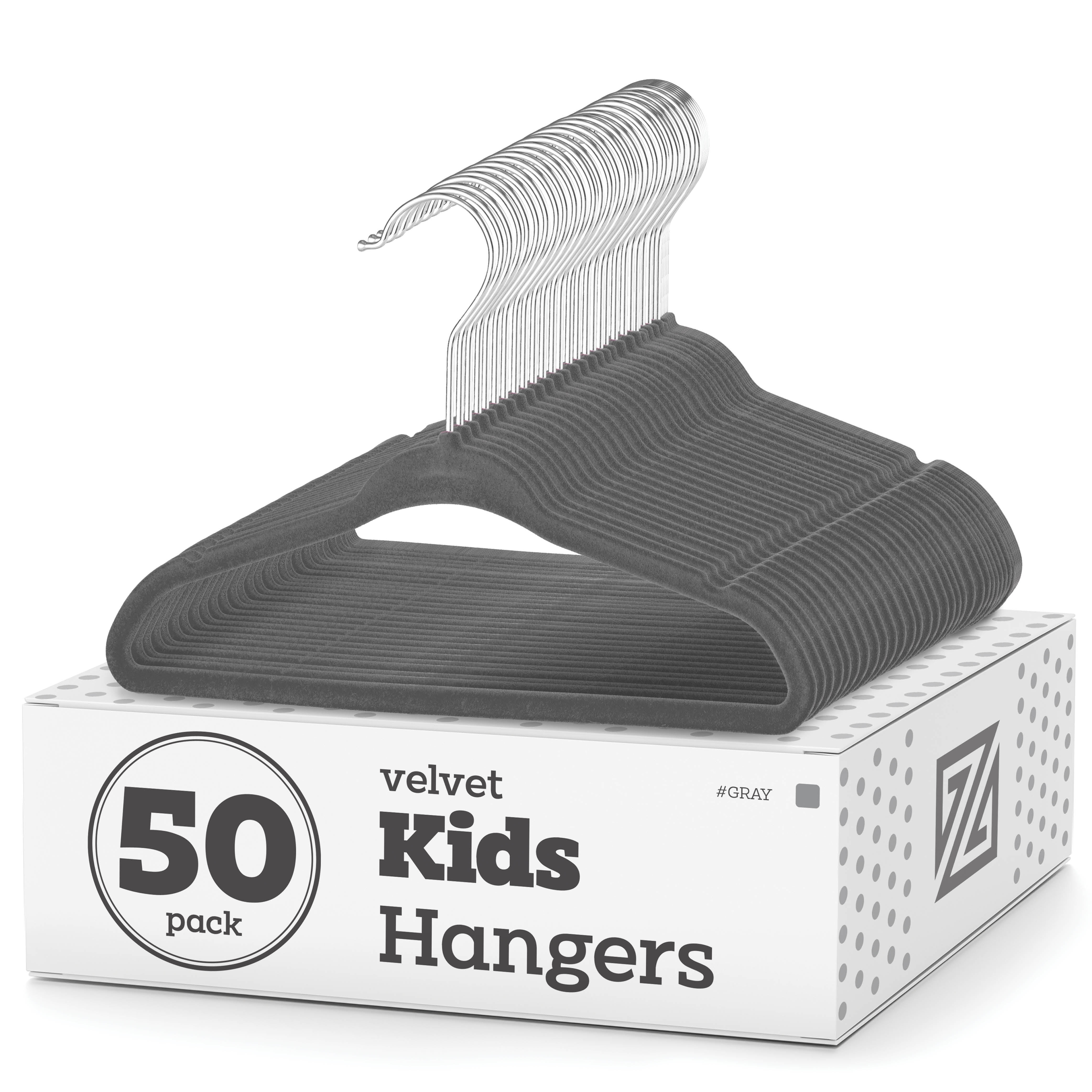 Premium Kids Velvet Hangers 50 Pack Space Saving, 360° Swivel Hook