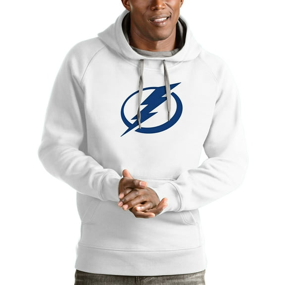 Men's Antigua White Tampa Bay Lightning Logo Victory Pullover Hoodie