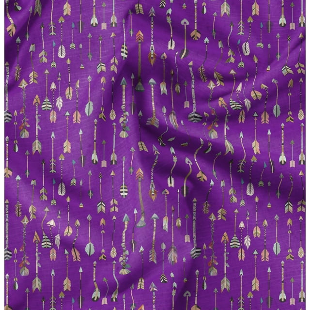 Soimoi Purple polyester Crepe Fabric Arrow Tribal Decor Fabric Printed Yard 52 Inch Wide