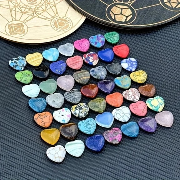 Kumdkd 15pcs Heart Shaped Worry Stones, Natural Colorful Heart Crystals Pocket Stones for Anxiety Relief, Valentine's Day Gift, Meditation, Decoration, 0.8in
