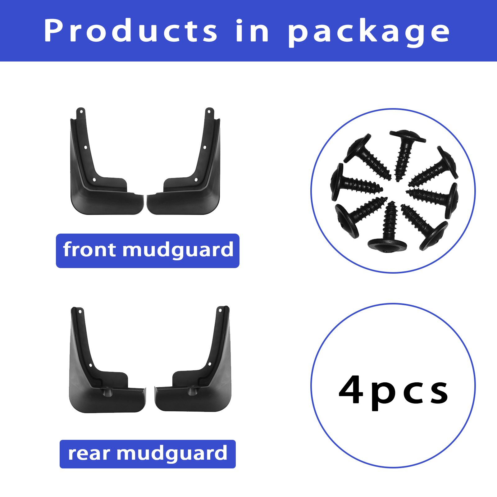 Set Of 4 Mud Flaps For Hyundai Santa Fe 2019 2020 2021 2022 2023 Accessories, No Drilling Mudguards For Car Tire Protector, Front And Rear Splash Guards -black