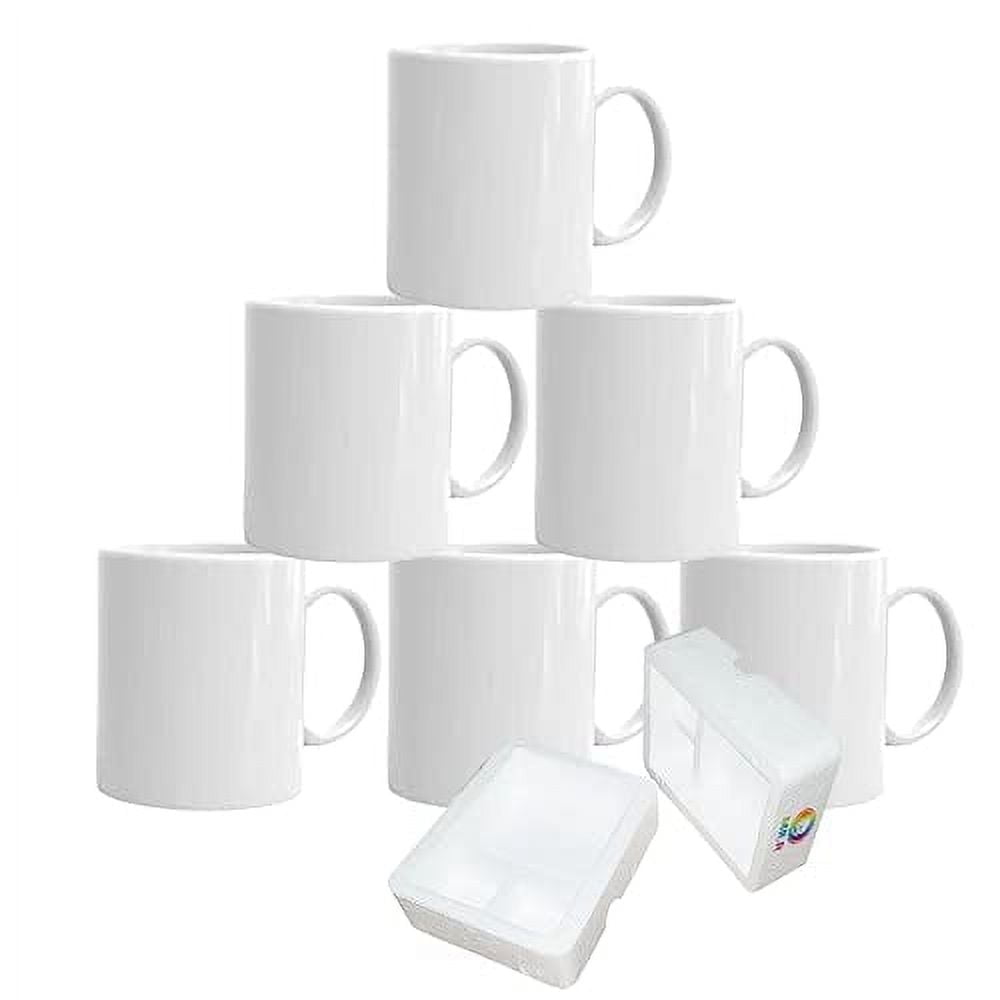 MR.R 11oz Set of 6 Sublimation Blanks Dishwasher White Ceramic Coffee Mugs 11oz Blank Ceramic Classic Drinking Cup Mug For Milk Tea Cola Water