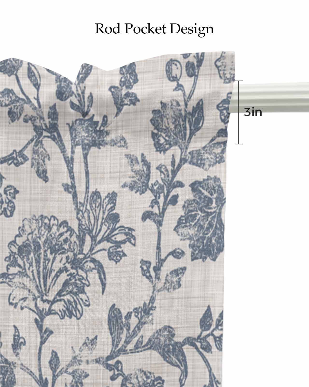 Blue Floral Kitchen Valances for Windows Farmhouse Linen Window Valance Curtain for Living Room Window Treatment Farmhouse Vintage Flower Leaf Botanical Valance Rod Pocket Topper Drape, 42 x 12 Inch