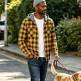 thumbnail image 4 of Dweltoz Men's Plaid Flannel Hoodie Shirt Fashion Casual Long Sleeve Button Up Jacket with Pocket Fall to Winter,Yellow XL, 4 of 6