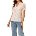 thumbnail image 4 of INSPIRE CHIC Women's Ruffled V Neck Casual Short Sleeve Floral Printed Blouse Tops S White, 4 of 5