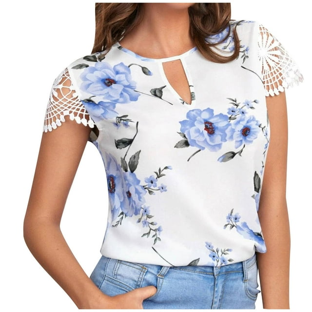 Birdeem Chemise d'Été pour Femme à Manches Courtes Imprimée à Col Rond Décontractée Ample à Imprimé Léopard