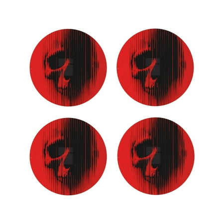 

Junzan Minimalist Skull Red Print Coasters for Drinks - Leather Coasters Set of 4 for Coffee Table for Housewarming/Kitchen/Bar/Decor-Round Shape