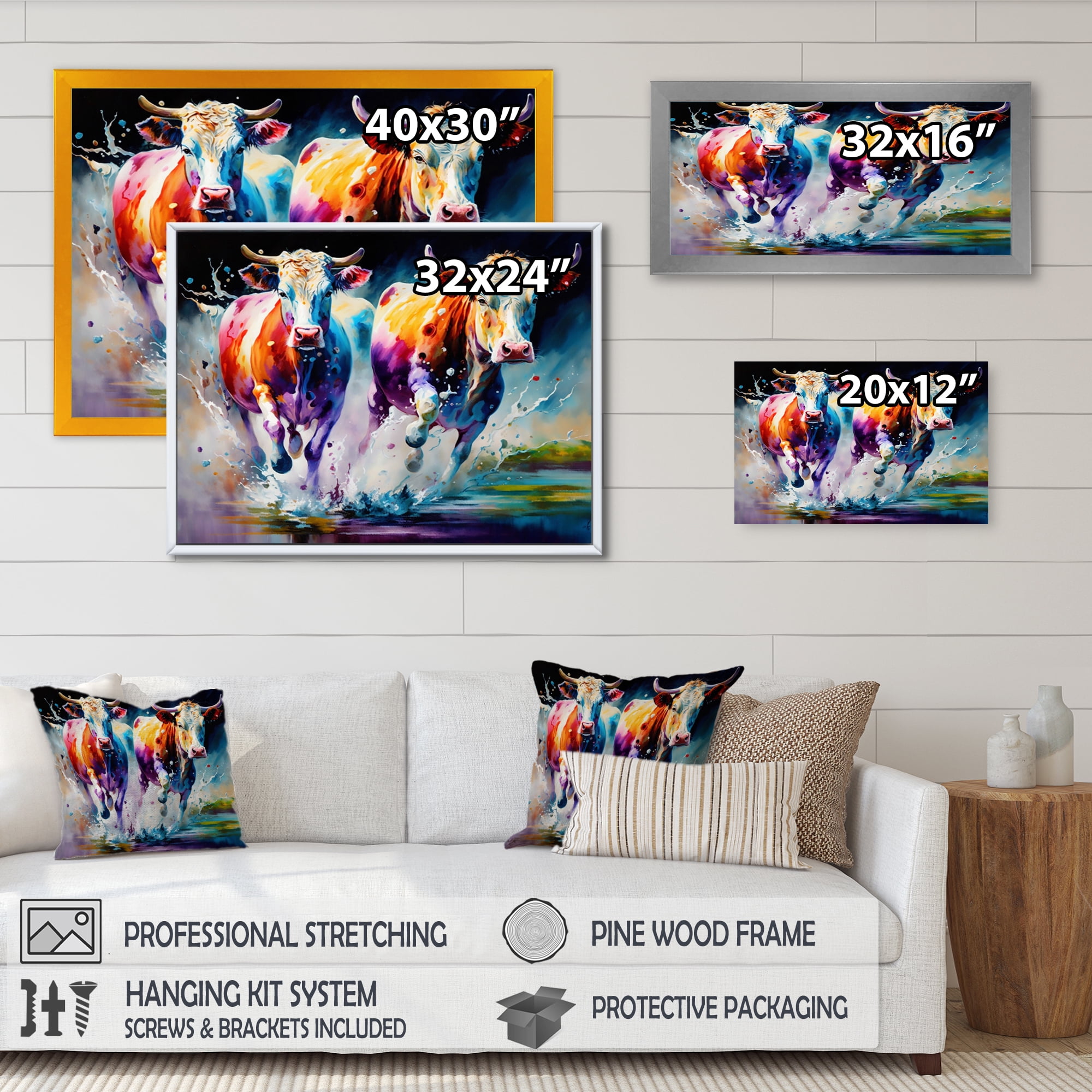 Designart Cows Running II Canvas Wall Art