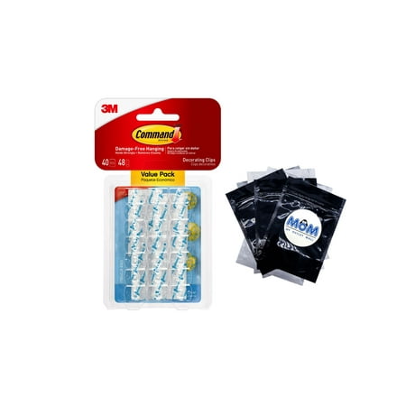 

Command Clear Decorating Light Clips Value Pack - Command - 1 pack - 40 clips 48 strips - plus 3 My Outlet Mall Resealable Storage Pouches