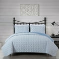thumbnail image 2 of Chezmoi Collection Embossed Velvet Quilt Set Queen Size, Blue - Plush Lightweight Soft Octagon Stitched Velvet Bedding Set with 2 Pillow Shams for All Seasons with Washed Microfiber Reverse, 2 of 9
