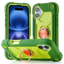 Dteck for iPhone 16 Case with Double Ring Stand, Heavy Duty Silicone  PC Military Grade Shockproof Back Cover for iPhone 16,Avocado