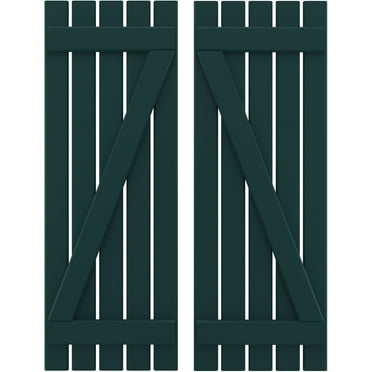 Ekena Millwork 19 1/2"W x 72"H Americraft Five Board (2 Batten) Exterior Real Wood Spaced Board-n-Batten Shutters w/ Z-Bar (Per Pair), Thermal Green