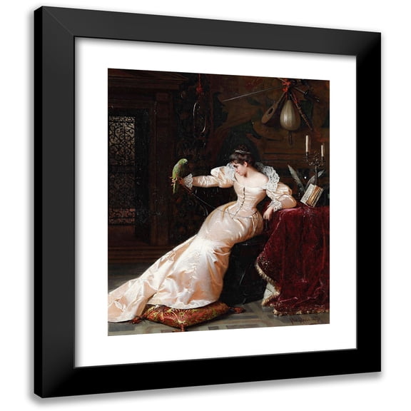 Pio Ricci 12x14 Black Modern Framed Museum Art Print Titled - Lady with Parrot