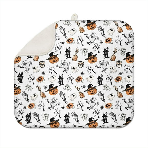 Vintage Halloween Pattern Dish Drying Mat for Kitchen 1 Pack, Ultra Absorbent Microfiber Dishes Drainer Mats,16x18in(41x46cm)