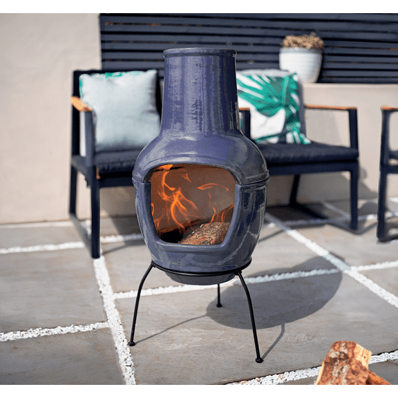HR Small Ceramic Chiminea – Hand-Glazed Outdoor Fireplace with Stainless Steel Grate & Thermal Shock Resistant Ceramic