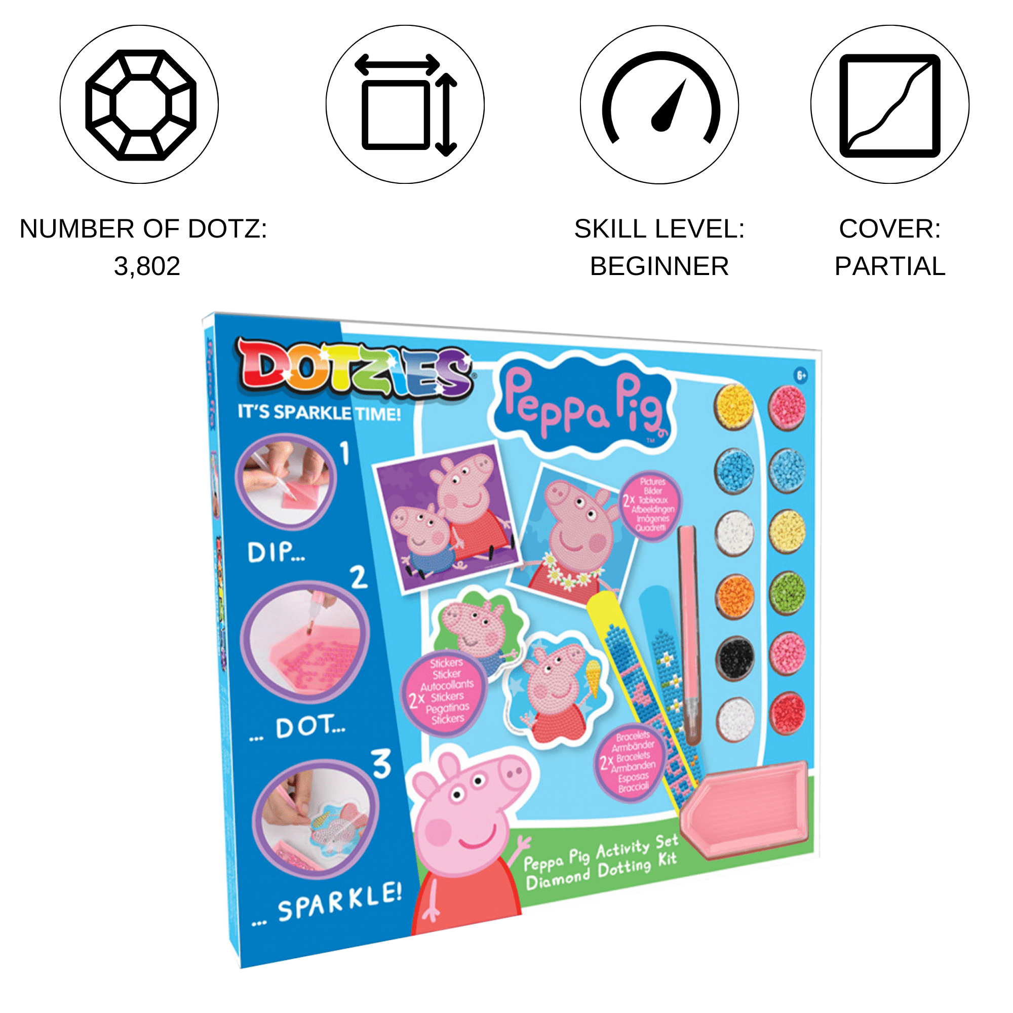 Diamond Dotz Peppa Pig Activity Set Diamond Painting Kits for Adults - Diamond Art Kits a Relaxing Creative Craft Kit with Dotz Gems