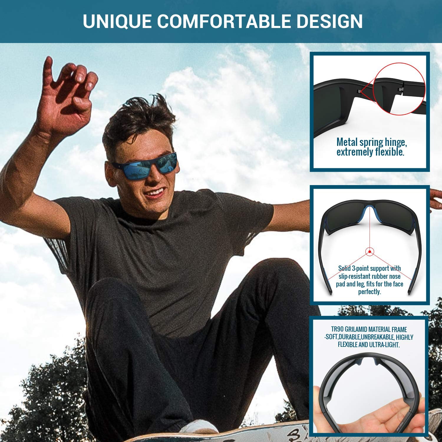 TOREGE Sports Polarized Sunglasses for Men Women Flexible Frame Cycling Running Driving Fishing Trekking Glasses TR24