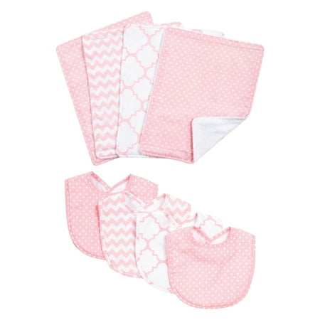 - Pink Sky 8 Piece Bib and Burp Cloth Set