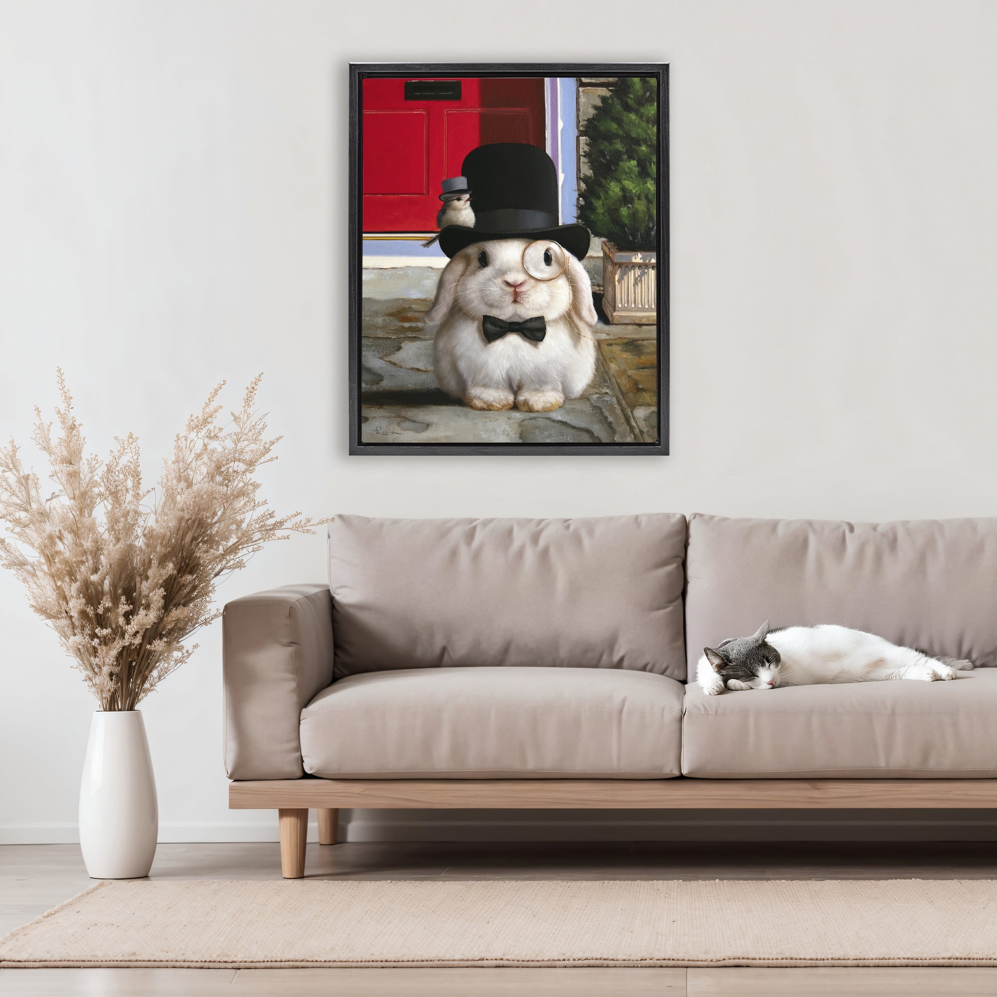 Stupell Industries Lord Bunbury Rabbit Black Framed Floater Canvas Wall Art, design by Lucia Heffernan
