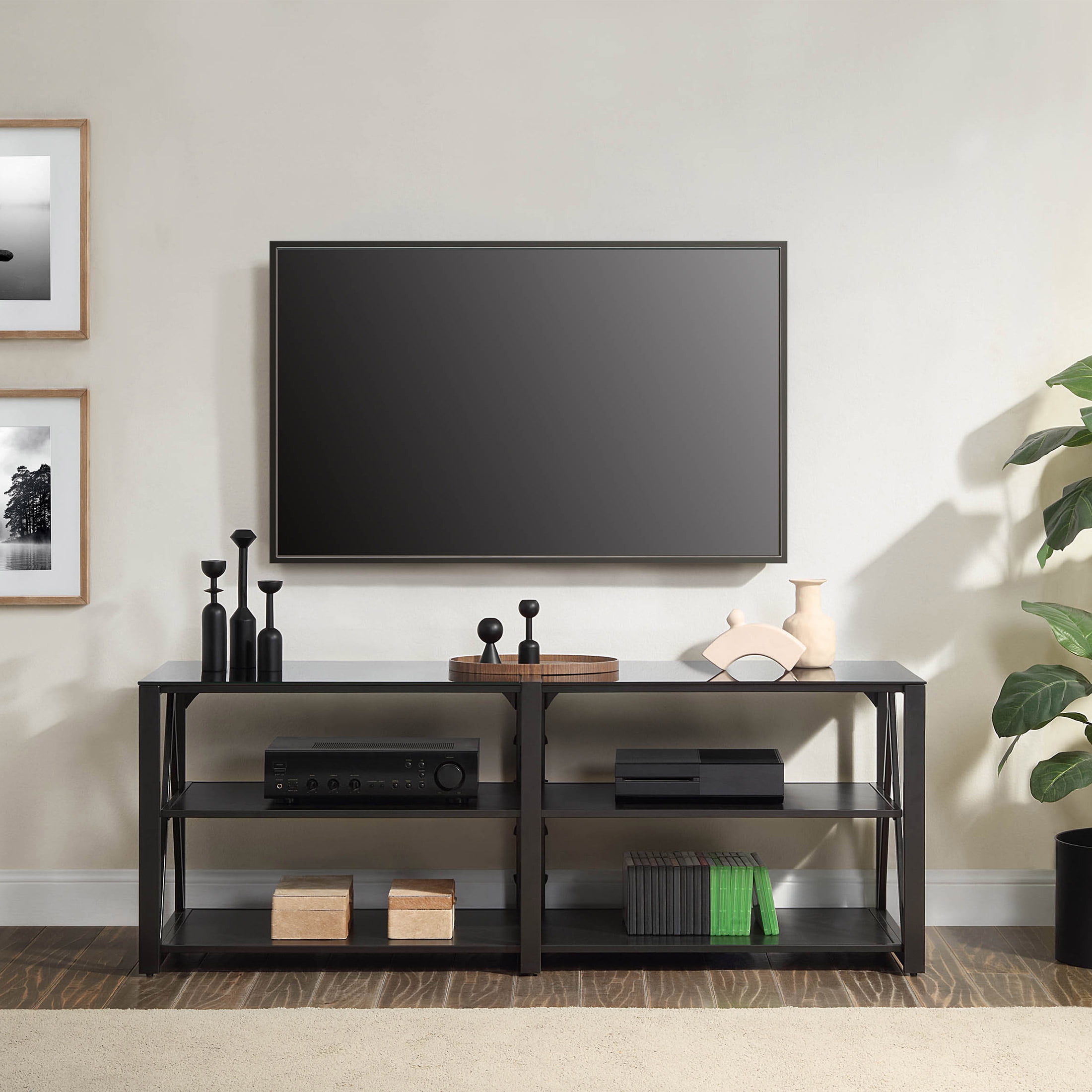 Whalen Spectrum 3-in-1 TV Stand for TVs up to 82”, Black Finish