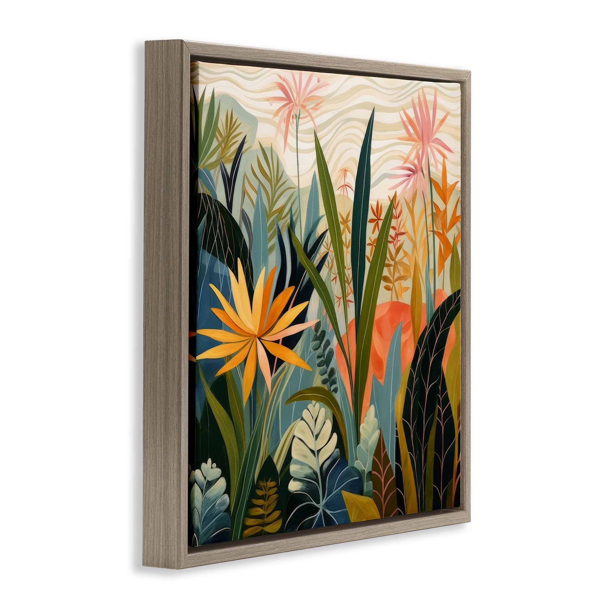 Stupell Industries Tropical Botanical Embrace Brown Framed Floater Canvas Wall Art, design by Lazar Studio
