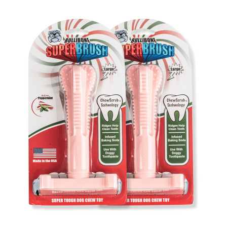 UPC: 0850011270240 | Bullibone Peppermint SuperBrush: Dental Dog Toys Teeth Cleaning Chew Bones Easy Hold Dog Toothbrush – Long Lasting Nylon – 2 Pack
