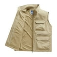thumbnail image 2 of Rohuuque Men's Outdoor Fishing Vest Photography Utility Vest Solid Stand Collar Multi-Pocket for Outdoor ing Jacket Khaki, 2 of 9