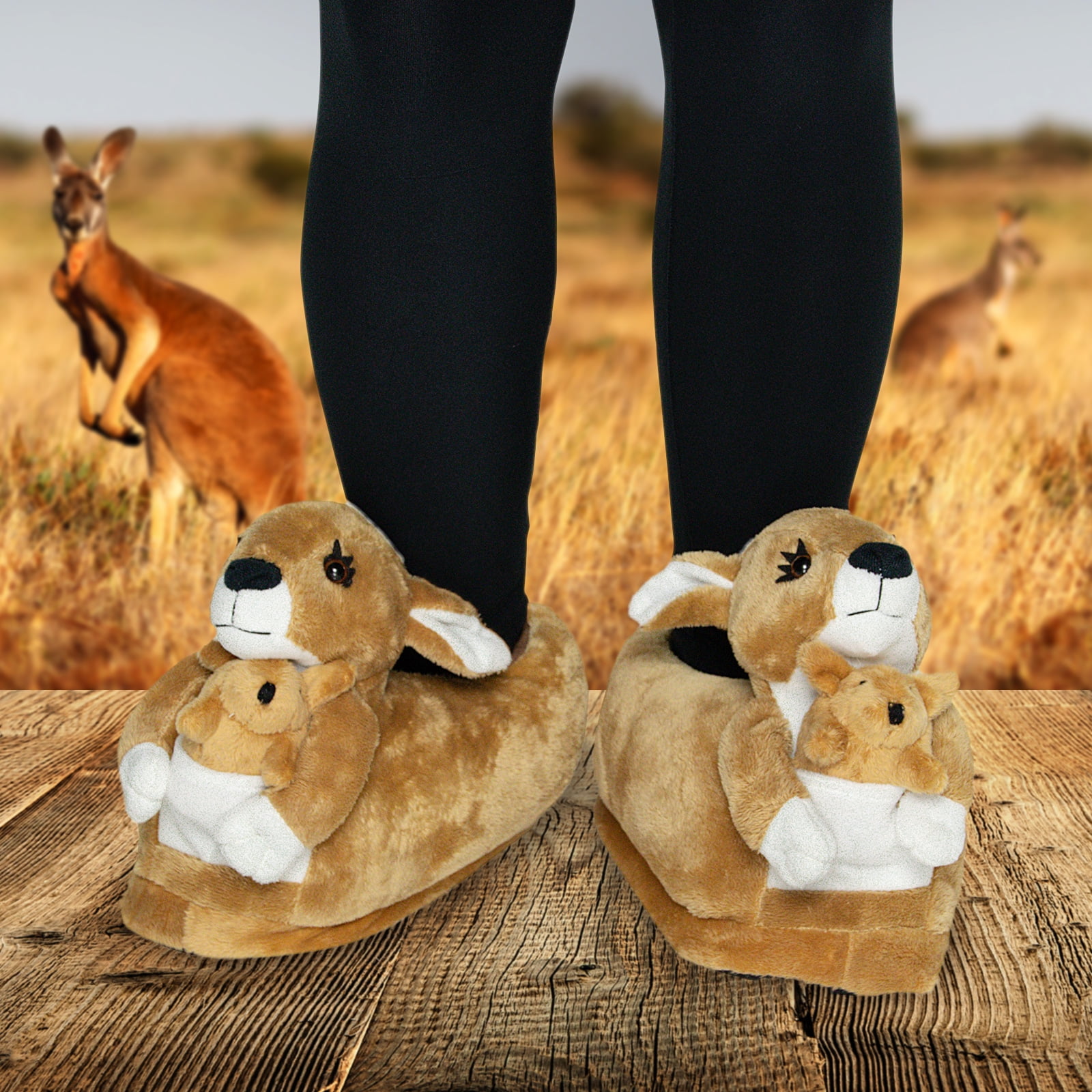 seksuel Ovenstående kam FUNZIEZ! - Kangaroo Fuzzy Slippers - Animal Slippers Novelty House Shoe  (Brown, Large) - Walmart.com