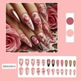 thumbnail image 5 of 24PCS Long Stiletto Press On Nails, Pink Nude & Black Base with 3D Rose, Heart & Gold Swirl Design, Glossy Natural Fit Fake Nails for Women, Romantic Valentine's Manicure, Salon & Home Use, 5 of 7