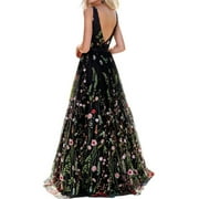 Floral Embroidered Tank Dress for Women Floor Length Sheer Mesh Wedding Guest Dresses Bride Shower Night Out Dress