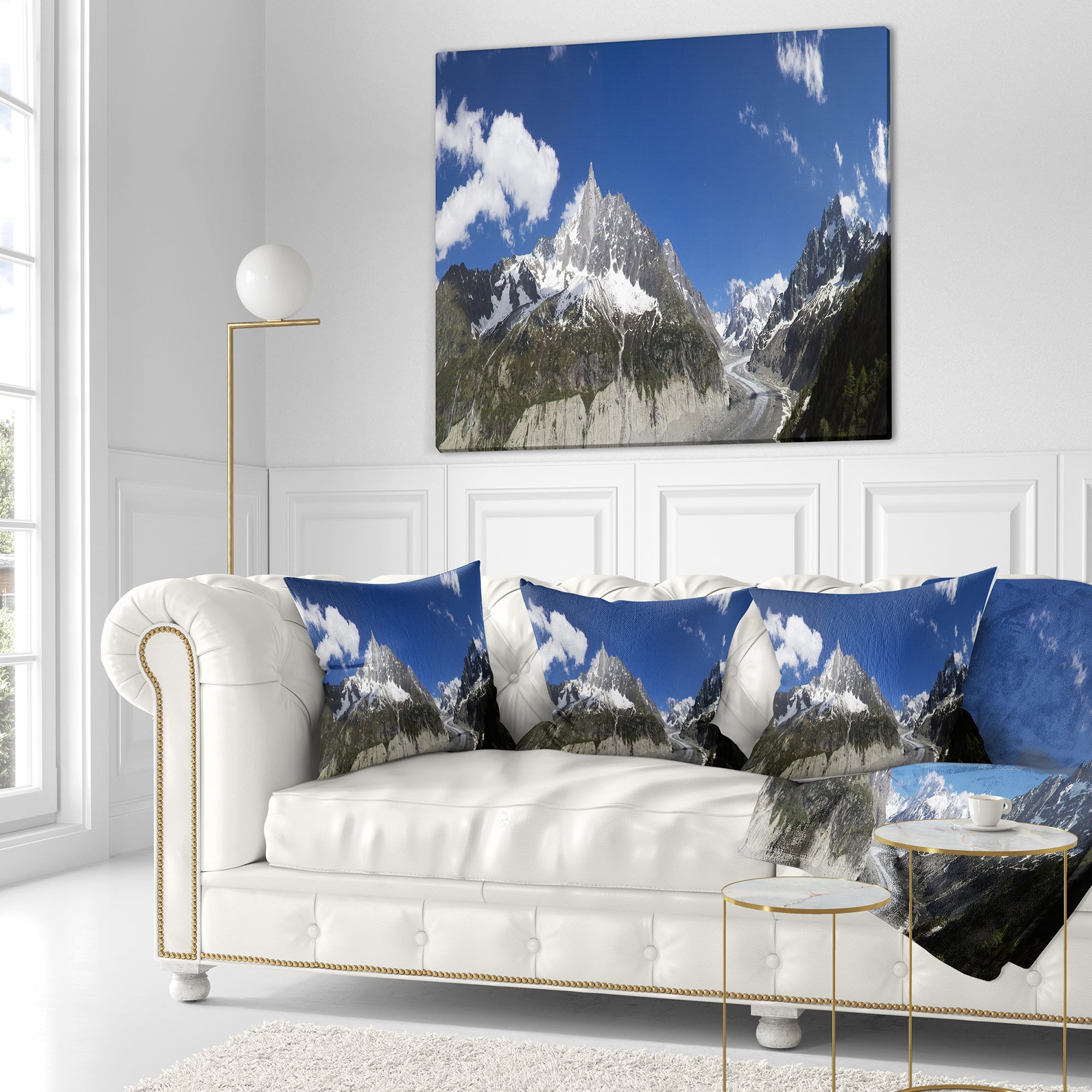 Designart Glacier nearby Chamonix Panorama - Landscape Printed Throw Pillow - 16x16