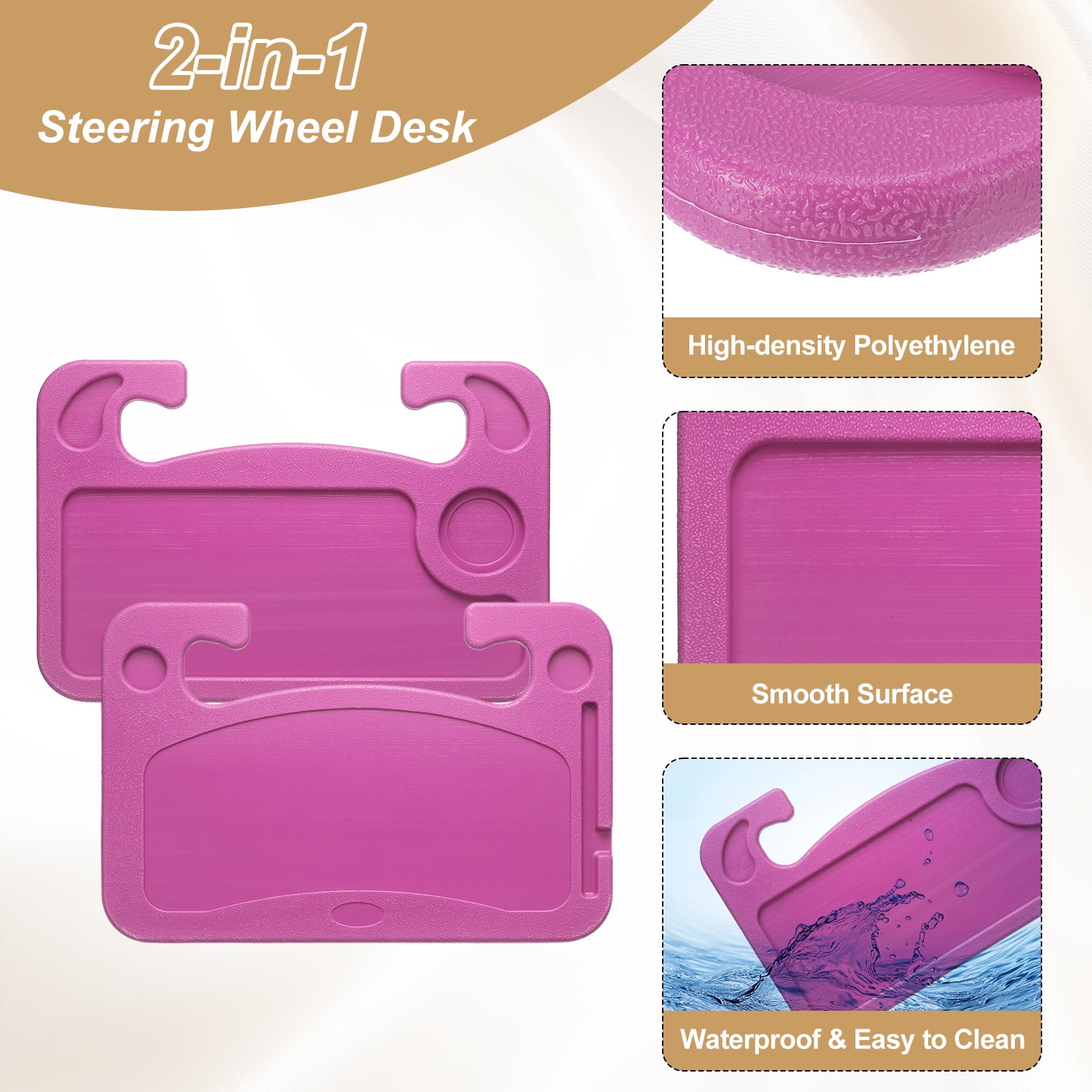 Uxcell 2 in 1 Car Steering Wheel Tray Car Food Trays Auto Steering Wheel Under Table Desk for Eating Food Drink Laptop Writing Work, Pink