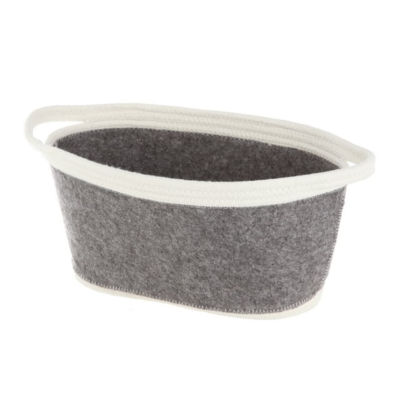Mainstays Gray & White Oval Stitchery Tote, Decorative Basket