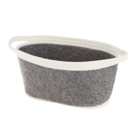 Mainstays Gray & White Oval Stitchery Tote, Decorative Basket